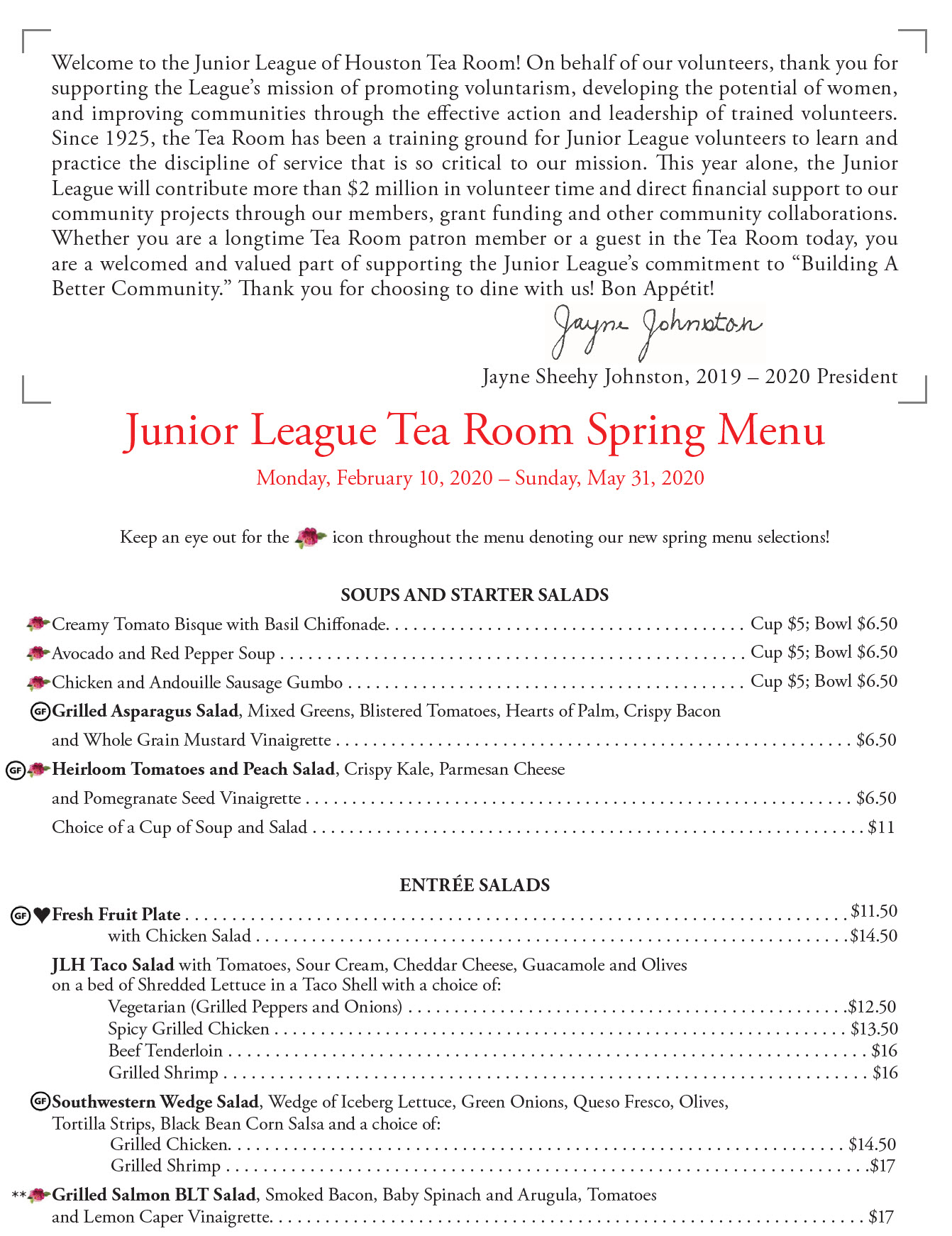 Tea Room Menu The Junior League of Houston, Inc.